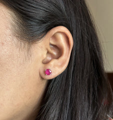 6mm ruby onyx four grain setting studs in pure silver