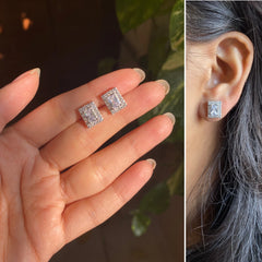 7mm x 10mm multiple cz compact setting rectangle studs in pure silver