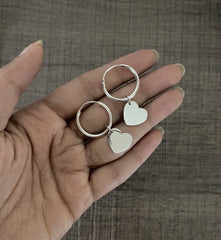 2cm diameter thick balis with flat tilted heart hangings in pure silver