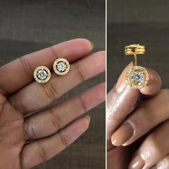 9mm multi cz stone studs with gold plating in pure silver