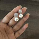 Rose cut swarovski cz stone studs with pearl drops in pure silver
