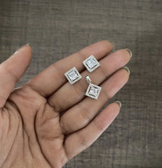 9mm multi cz square pattern pendant and matching studs in pure silver