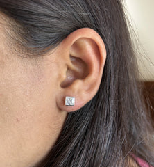 5mm single cz square bezel setting studs in pure silver