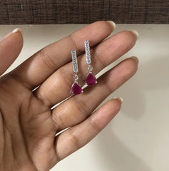 2.4 cm long five cz stone ruby pink onyx studs crafted in pure silver