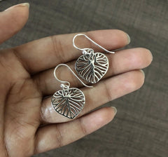 Light weight pure silver 'Peepal' leaf motif earrings
