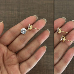 8mm cz four prong grain setting studs with 22kt gold plating made in pure silver