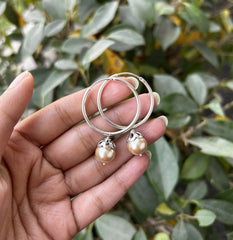 3cm diameter balis with rose gold cap pearl drops in pure silver