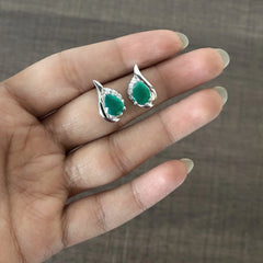 Emerald cz stone studs in pure silver