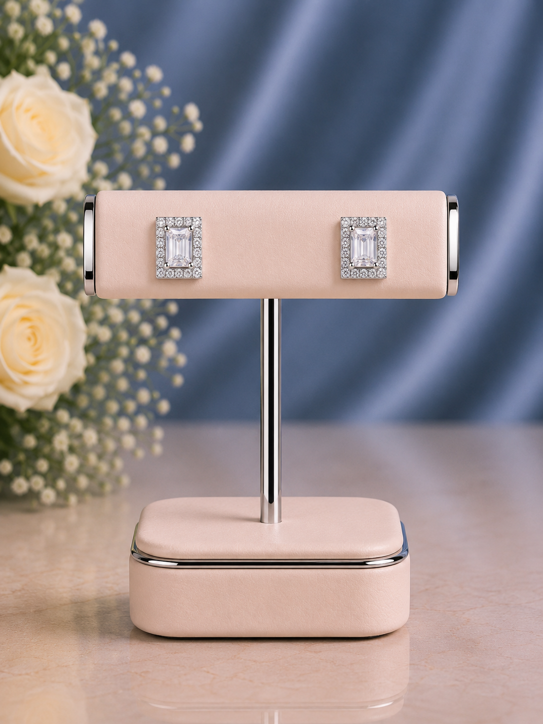 7mm x 10mm multiple cz compact setting rectangle studs in pure silver