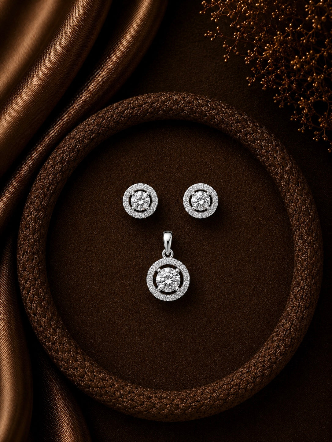 9mm multi cz stone studs with a 1.1 cm diameter pendant in pure silver