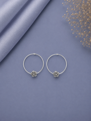 2.5 cm thin balis with antique flower beads in pure silver
