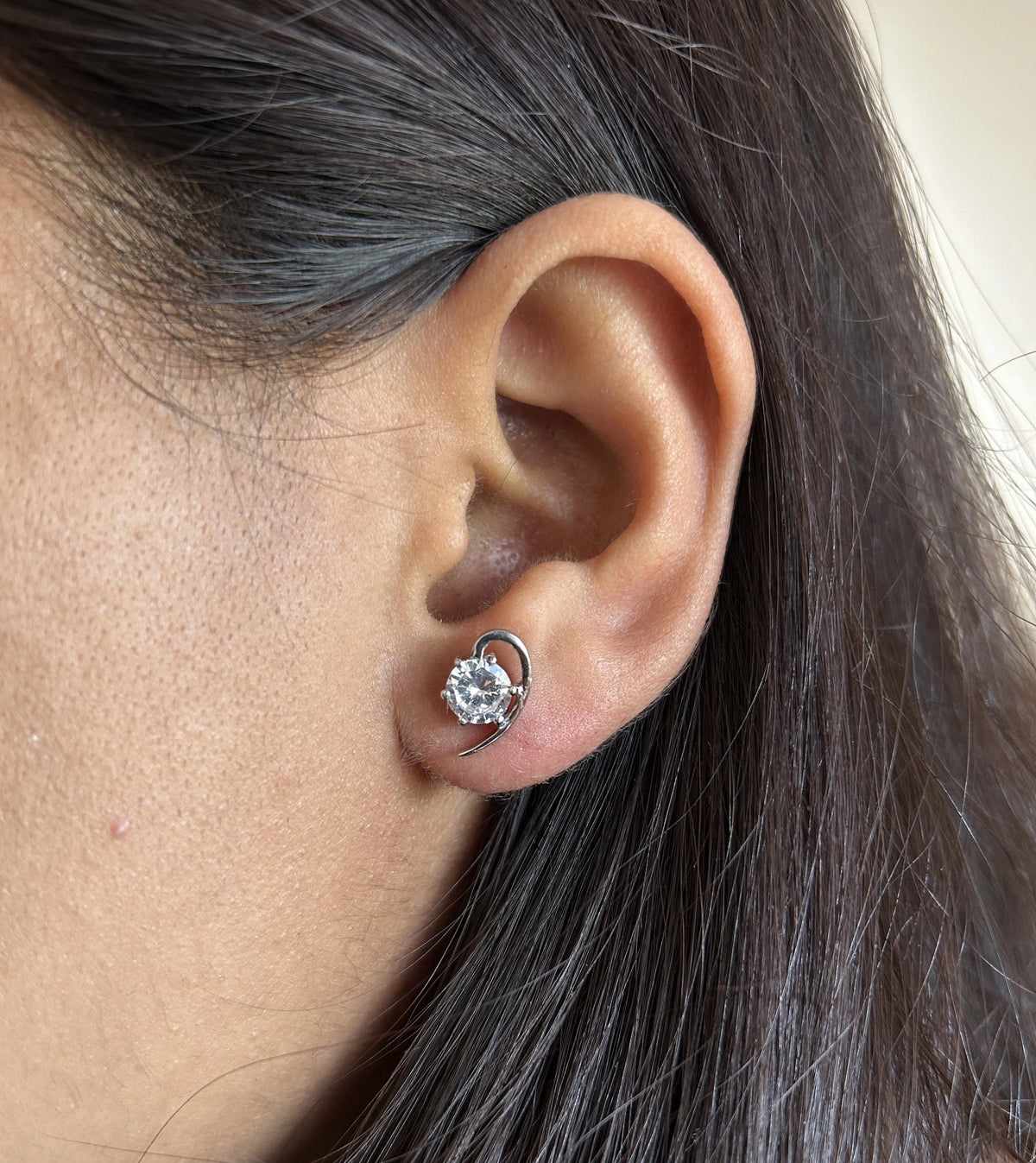 6mm cz stone paisley pattern studs in pure silver