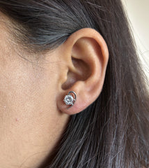 6mm cz stone paisley pattern studs in pure silver