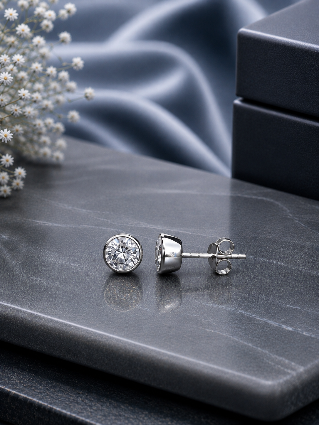 6mm single cz bezel setting studs in pure silver
