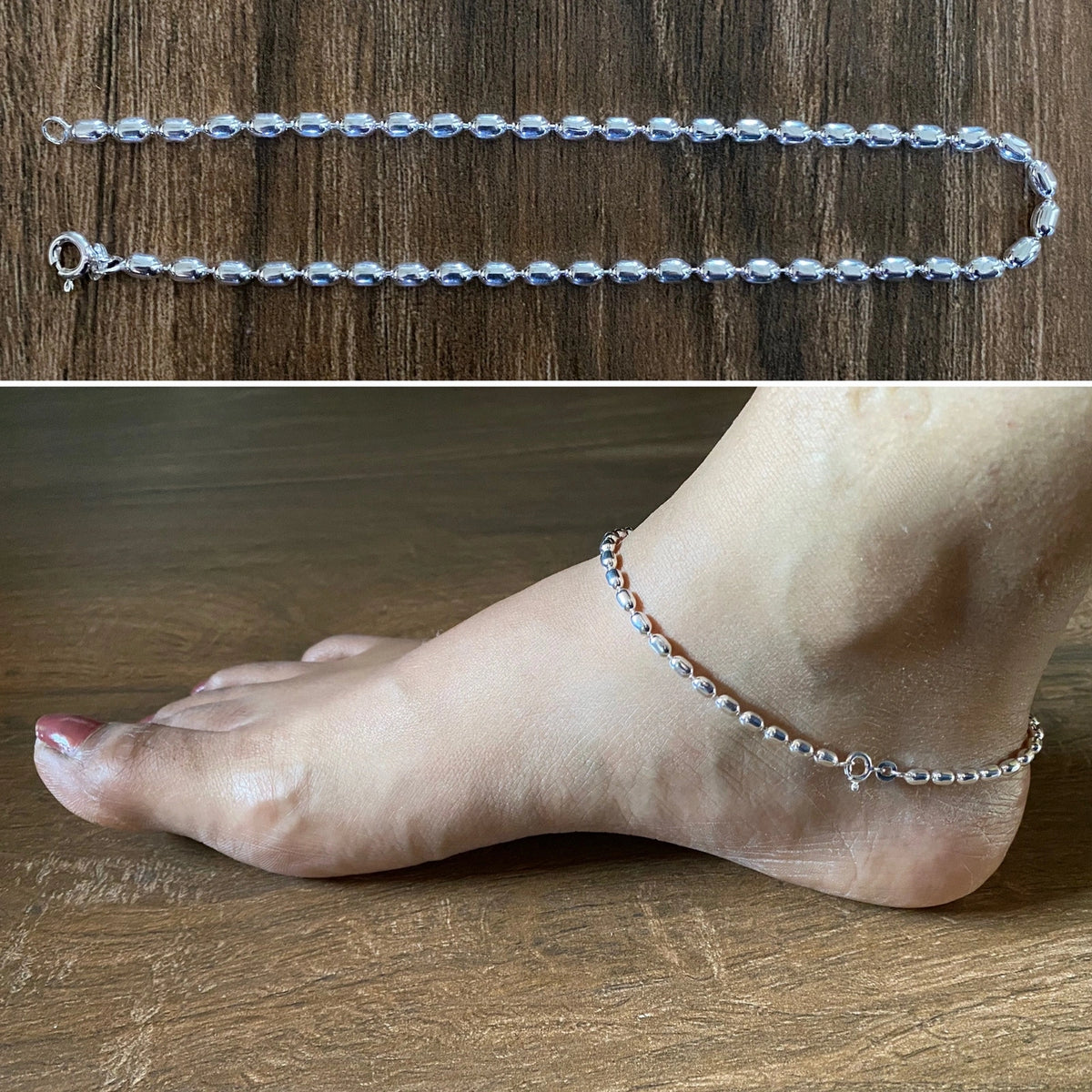 Oval balls pattern anklet in pure silver