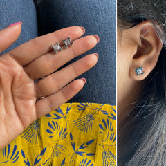 5mm cz stone small square studs in pure silver