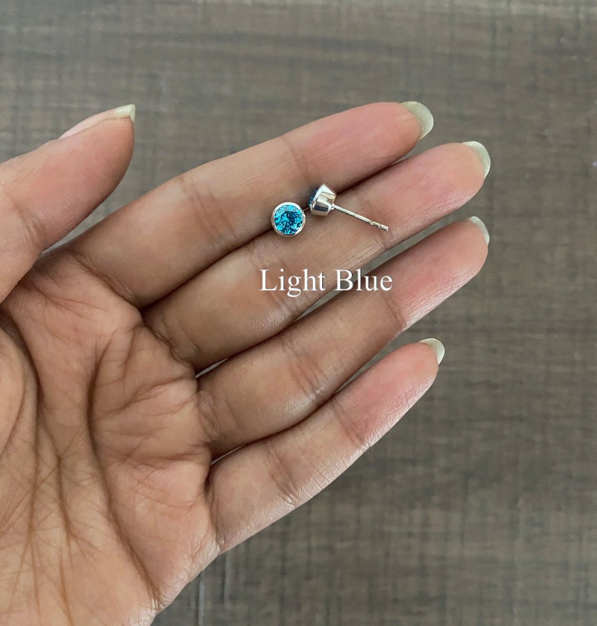 5mm light blue cz stone bezel setting studs in pure silver