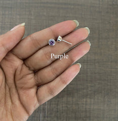 5mm purple cz stone bezel setting studs in pure silver
