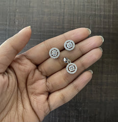 9mm multiple cz stone studs with a matching pendant in pure silver