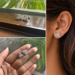 Multi cz triangle studs in pure silver