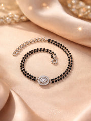 9mm diameter multi cz stone adjustable 7.25’’ mangalsutra chain bracelet in pure silver