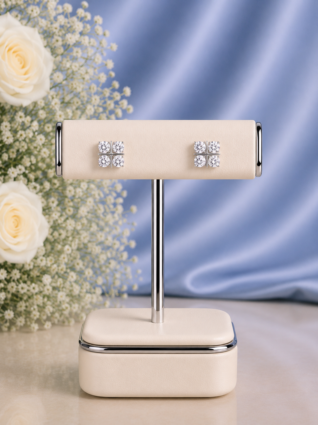 Four cz stone 1 cm diameter studs in pure silver