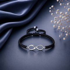 Infinity motif adjustable hand braided bracelet made in pure silver