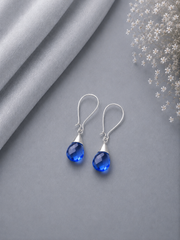 Blue stone loop earrings in pure silver