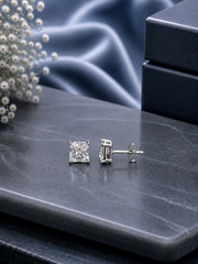 7mm single square cz grain setting studs in pure silver