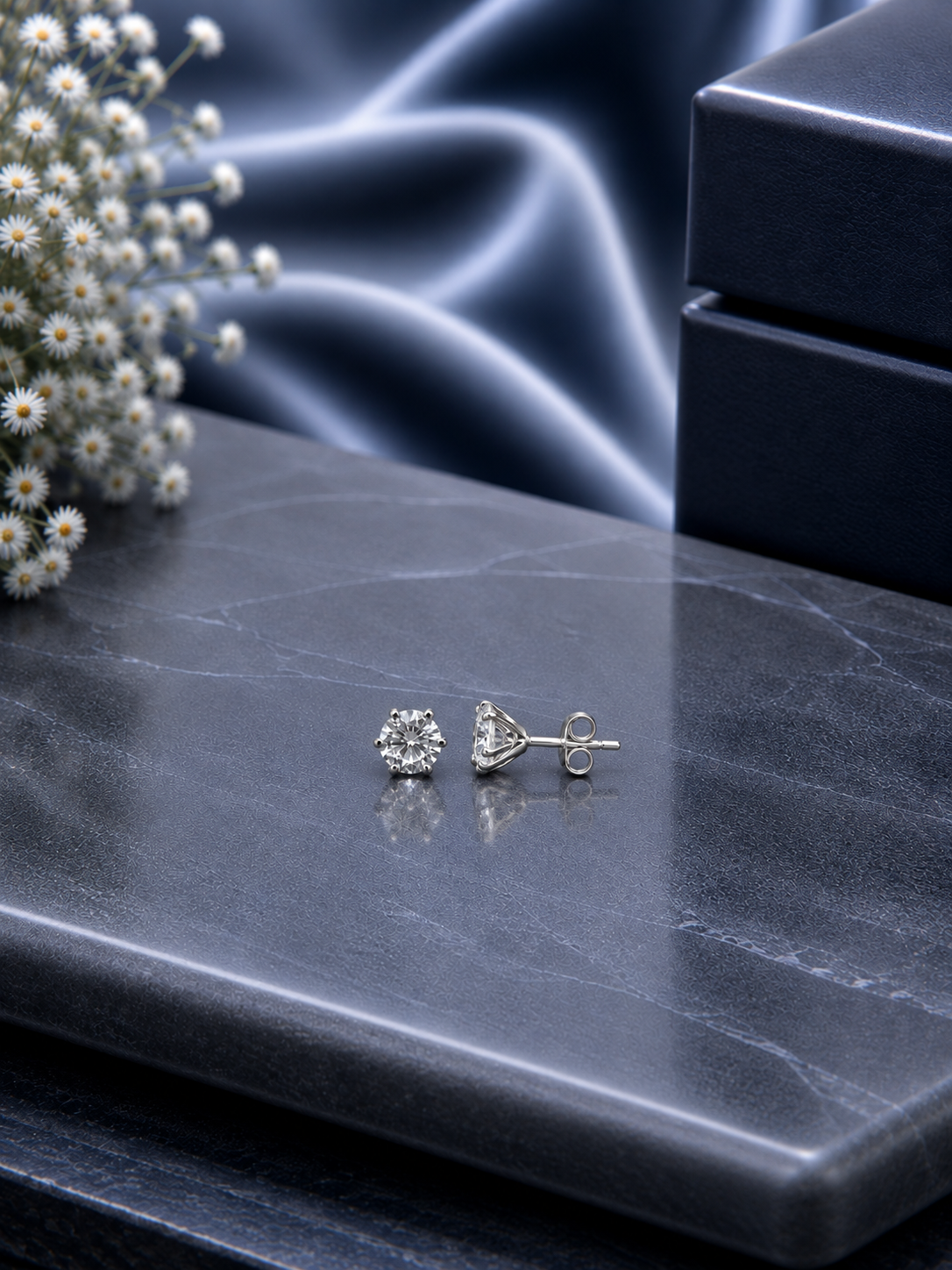 6mm cz six prong studs in pure silver