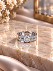 Single cz center with a half studded thick band in pure silver