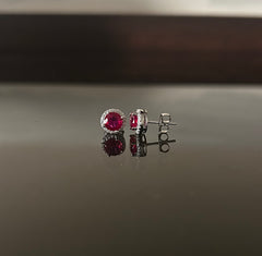 Small coloured stone round halo cz studs in pure silver