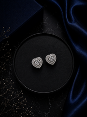 Statement multi cz stone heart studs in pure silver