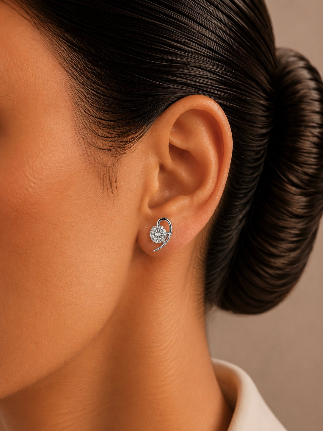 6mm cz stone paisley pattern studs in pure silver