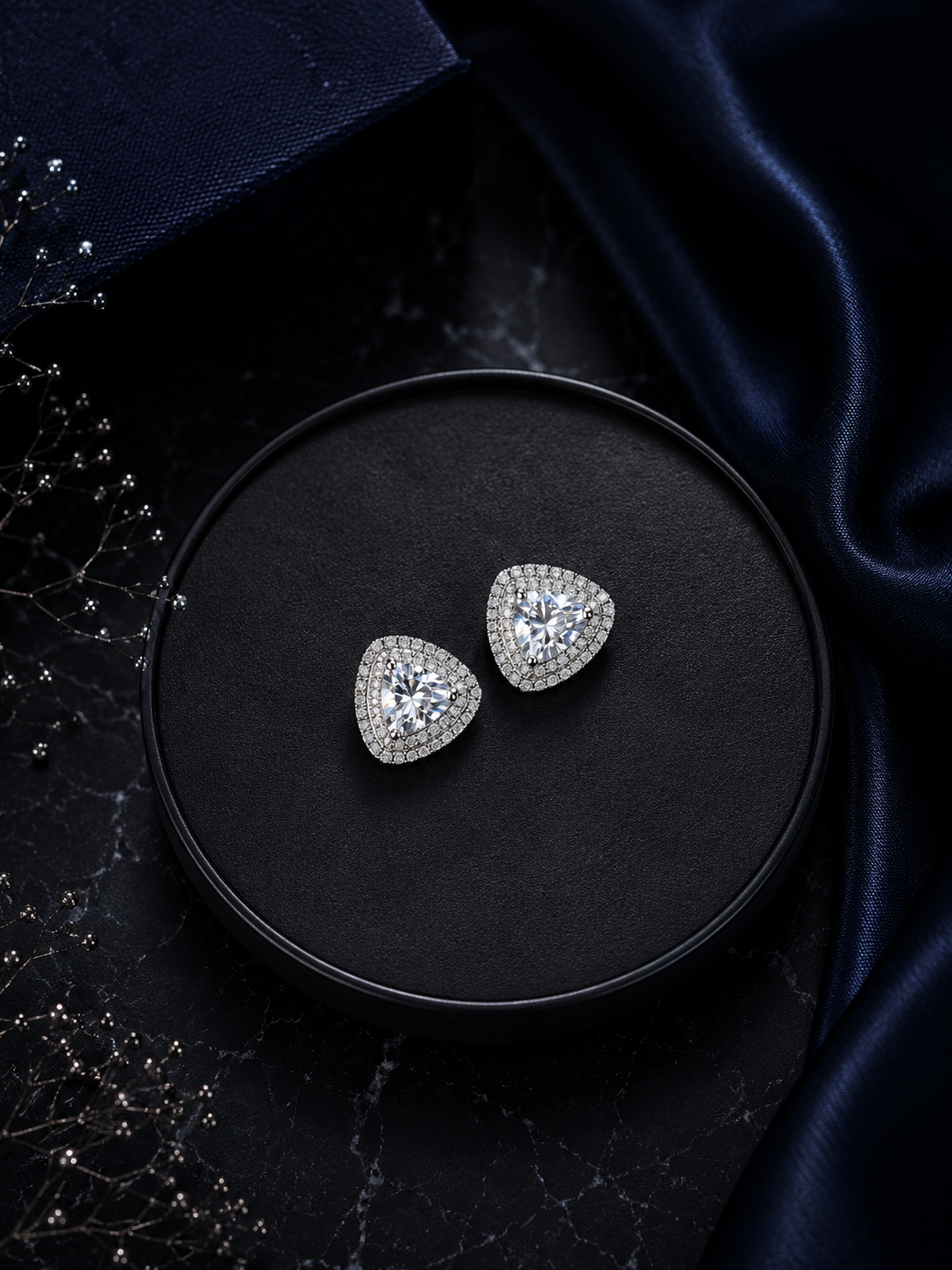 Trillion pattern multi cz stone earrings made in pure silver