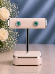Pure silver 9mm multi cz stone studs with emerald center