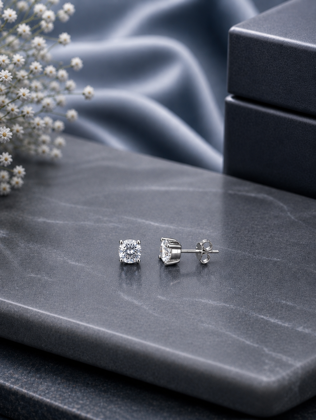 6mm single cz four prong grain setting studs in pure silver
