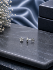3mm single cz flat star pattern studs in pure silver