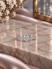 Heart (Pear) shape cz half studded band ring in pure silver