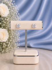 7mm square cz stone studs in pure silver
