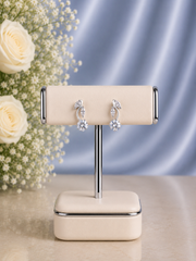 Flower with leaf cz stone studs in pure silver