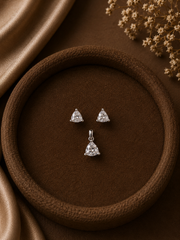 Triangle cz earrings and pendant set in pure silver