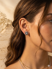 Surya pattern studs with a cz stone in pure silver