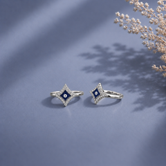 Diamond shape evil eye studded border adjustable toe ring in pure silver (one pair)