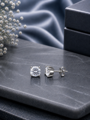 8mm single cz four prong grain setting studs in pure silver