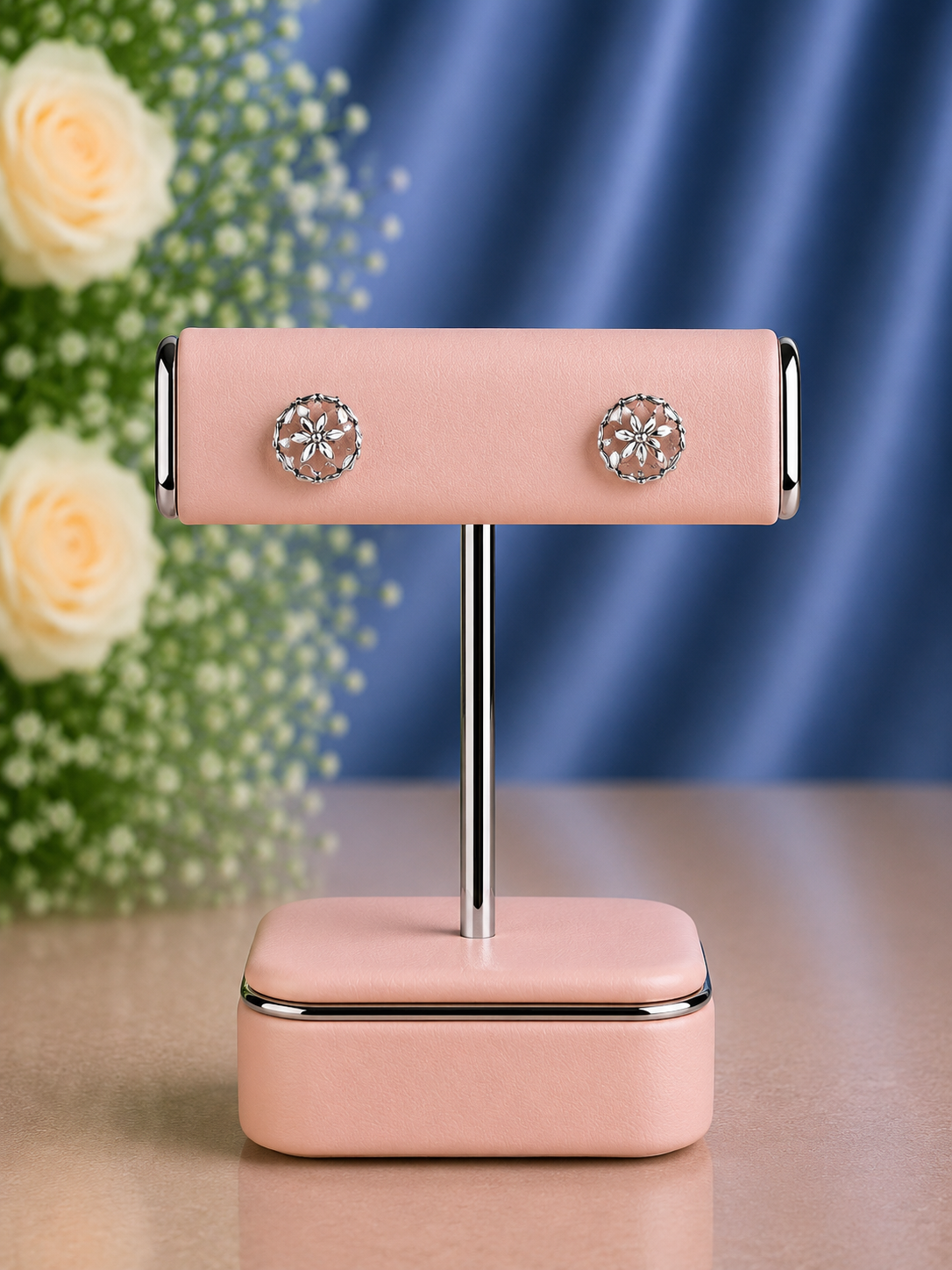 Floral bun studs in pure silver