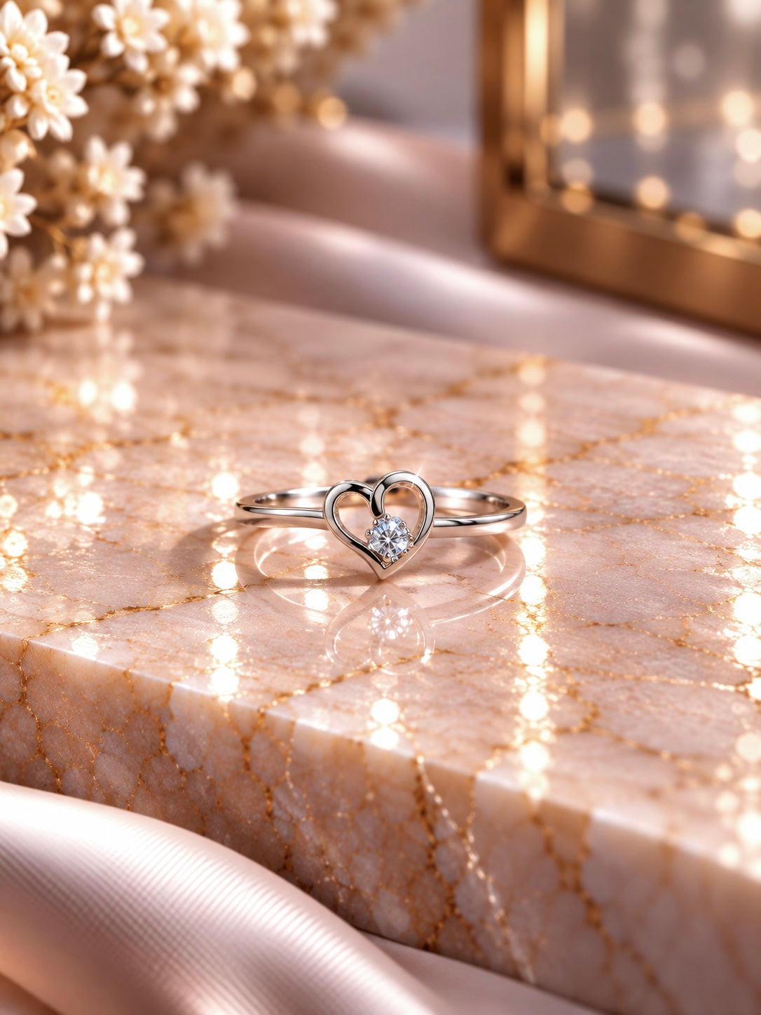 Single cz heart outline ring in pure silver