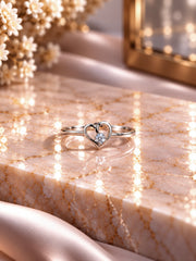 Single cz heart outline ring in pure silver