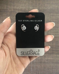 6 mm cz stone paisley studs in pure silver
