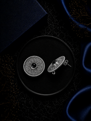 2.5 cm diameter rava work studs with a black onyx center in pure silver